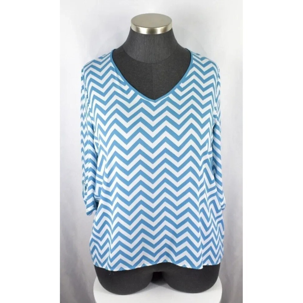 NWT Women's Kiara Top Turquoise Blue/White Chevron Stripe Small‎